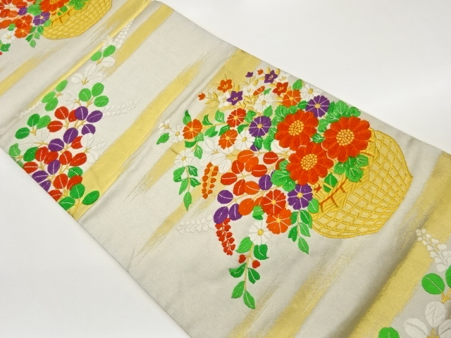 JAPANESE FUKURO OBI / WOVEN AUTUMN FLOWERS